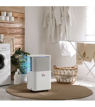 Deshumidificador 10L/día Silencioso con 3 Modos Pantalla LED Temporizado 24H Bloqueo Infantil y Drenaje Continuo Blanco