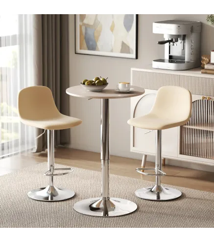 Mesa de Bar con Altura Ajustable Giratoria 360° Base Redonda Mesa Alta de Bar para Cocina Comedor Ø60x67-93 cm Natural
