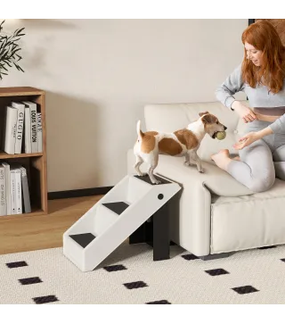 Escalera para Perros Plegable de 3 Peldaños para Mascotas Mayores para Cama Sofá 53x30,5x36,5 cm Crema