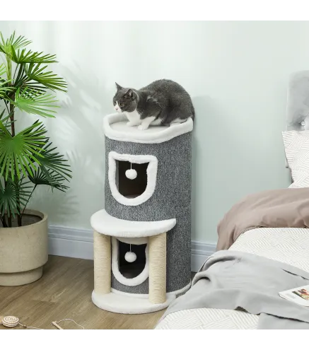 Árbol Rascador para Gatos Árbol para Gatos 76 cm con Cama 2 Cuevas Postes de Sisal Alfombra Bolas para Jugar Gris