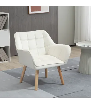 Butaca de Salón Moderna Tapizado en Terciopelo con Patas de Madera Sillón Relax para Sala de Estar Crema