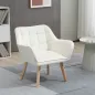 Butaca de Salón Moderna Tapizado en Terciopelo con Patas de Madera Sillón Relax para Sala de Estar Crema