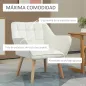 Butaca de Salón Moderna Tapizado en Terciopelo con Patas de Madera Sillón Relax para Sala de Estar Crema