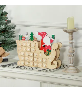 Calendario de Adviento de Madera con 24 Cajones Calendario de Navidad Reutilizable para Rellenar 22,5x8x36 cm Natural