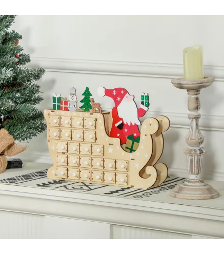 Calendario de Adviento de Madera con 24 Cajones Calendario de Navidad Reutilizable para Rellenar 22,5x8x36 cm Natural