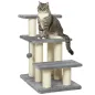 Escalera para Gatos de 3 Peldaños Altura Ajustable con Postes Rascadores y Bola Colgante Carga 10 kg 52x34,5x54 cm Gris