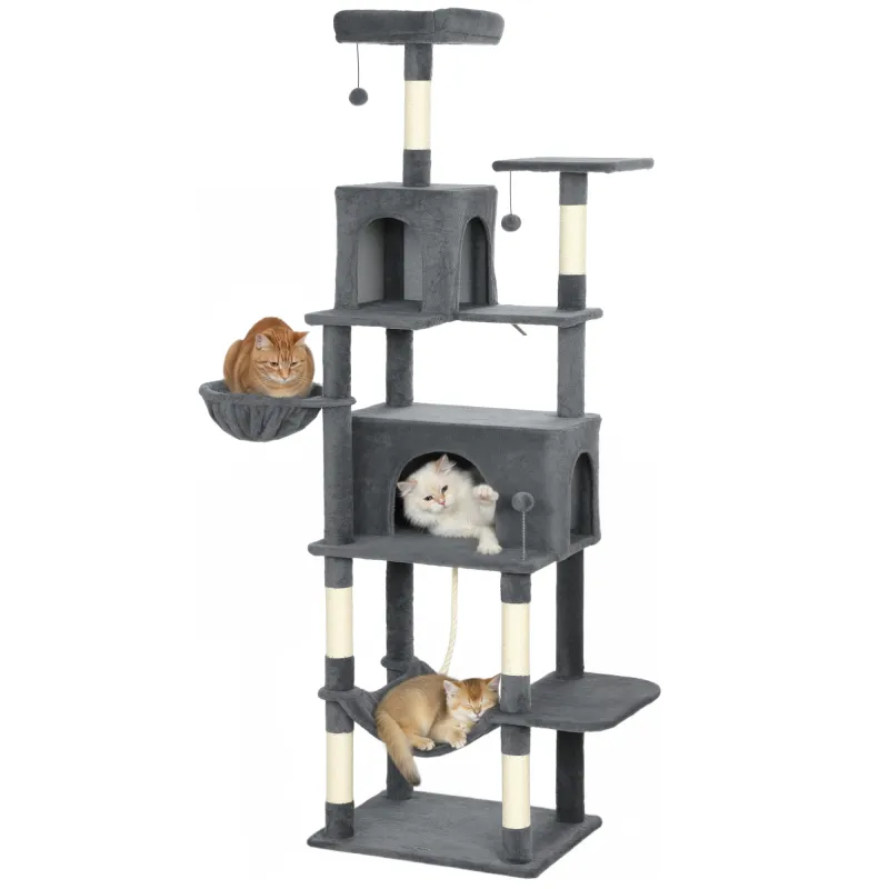 Árbol Rascador para Gatos con Plataforma Torre Escalador para Gatos con Cama Cuevas Postes de Sisal 60x48x202 cm Gris Árbol Rascador para Gatos con Plataforma Torre Escalador para Gatos con Cama Cuevas Postes de Sisal 60x48x202 cm Gris