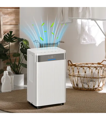 Deshumidificador 12L/día Silencioso con 3 Modos Pantalla LED Temporizado 24H Bloqueo Infantil y Drenaje Continuo Blanco