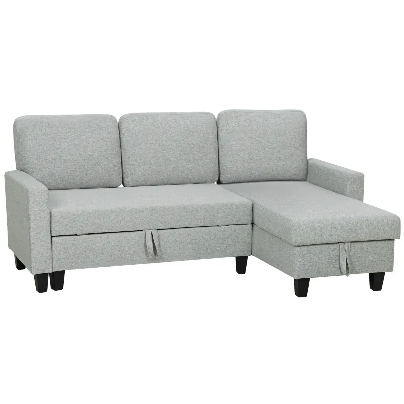 Sofá Cama Chaise Longue de 3 Plazas Chaise Longue Reversible Ambos Lados con Almacenaje con Fundas Removibles Gris