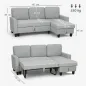 Sofá Cama Chaise Longue de 3 Plazas Chaise Longue Reversible Ambos Lados con Almacenaje con Fundas Removibles Gris