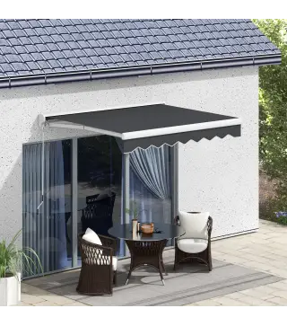 Toldo Eléctrico Retráctil y Manual 250x200 cm Toldo Portátil con Mando a Distancia Manivela Marco de Aluminio Gris