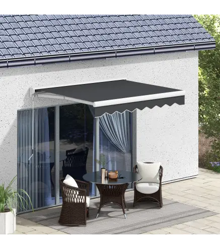 Toldo Eléctrico Retráctil y Manual 250x200 cm Toldo Portátil con Mando a Distancia Manivela Marco de Aluminio Gris