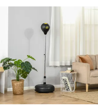 Saco de Boxeo de Pie con Altura Ajustable en 4 Niveles Base Rellenable Guantes e Inflador Ø45x133-151 cm Negro