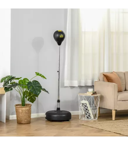 Saco de Boxeo de Pie con Altura Ajustable en 4 Niveles Base Rellenable Guantes e Inflador Ø45x133-151 cm Negro