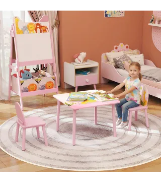 Mesa Infantil con 2 Sillas Mesa y Sillas Infantil con Estampados de Animales para Niños y Niñas de 3-8 Años Rosa