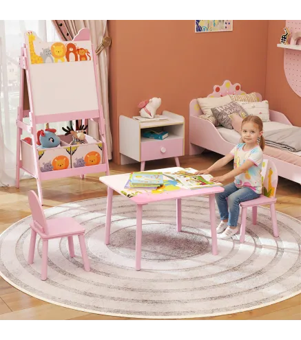 Mesa Infantil con 2 Sillas Mesa y Sillas Infantil con Estampados de Animales para Niños y Niñas de 3-8 Años Rosa