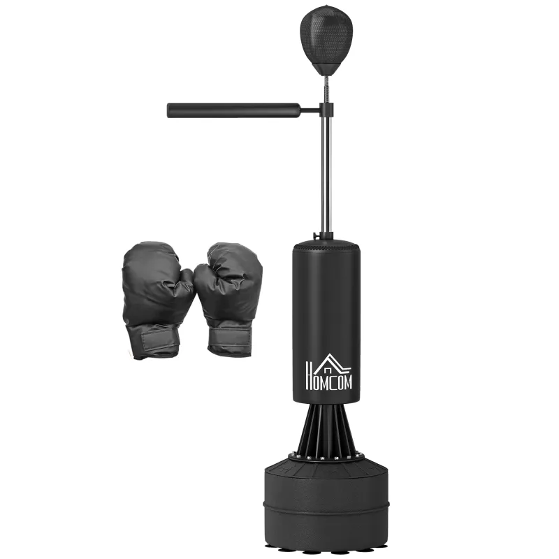 Saco de Boxeo de Pie con Bola de Velocidad y Barra Giratoria de 360° 88x48x155-205 cm Negro