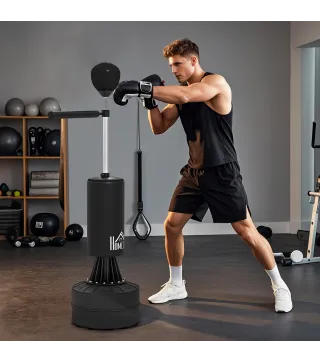 Saco de Boxeo de Pie con Bola de Velocidad y Barra Giratoria de 360° 88x48x155-205 cm Negro