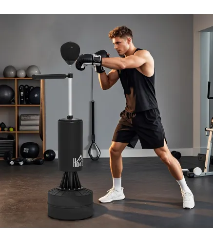 Saco de Boxeo de Pie con Bola de Velocidad y Barra Giratoria de 360° 88x48x155-205 cm Negro