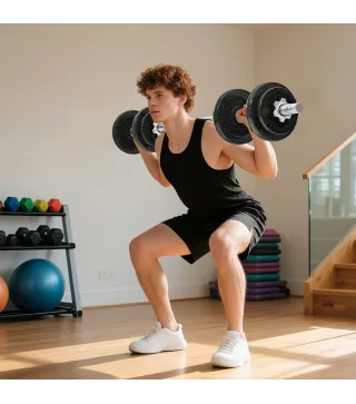 Juego de Mancuernas Ajustables 20 kg 2 en 1 con Barras Recta de Conexión y Mangos Antideslizantes para Gimnasio en Casa