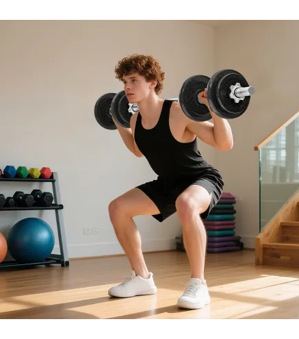 Juego de Mancuernas Ajustables 20 kg 2 en 1 con Barras Recta de Conexión y Mangos Antideslizantes para Gimnasio en Casa
