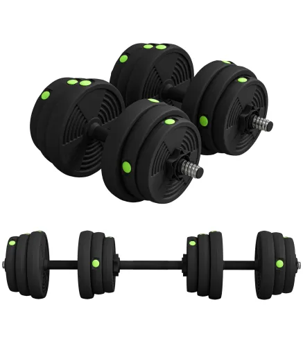 Juego de Mancuernas Ajustables 25 kg 2 en 1 con Barras Conexión y Mangos Antideslizantes para Gimnasio en Casa Negro