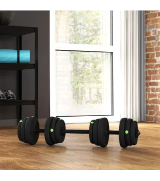 Juego de Mancuernas Ajustables 25 kg 2 en 1 con Barras Conexión y Mangos Antideslizantes para Gimnasio en Casa Negro