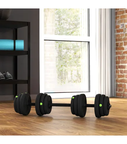 Juego de Mancuernas Ajustables 25 kg 2 en 1 con Barras Conexión y Mangos Antideslizantes para Gimnasio en Casa Negro