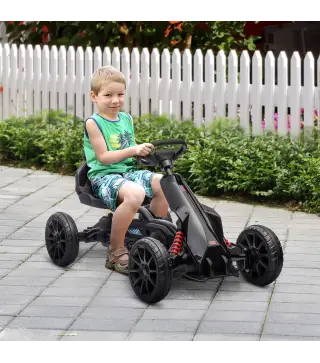 Kart a Pedales para Niños 3-8 Años con Asiento Regulable en 4 Posiciones y Ruedas de EVA 100x58x58,5 cm Negro