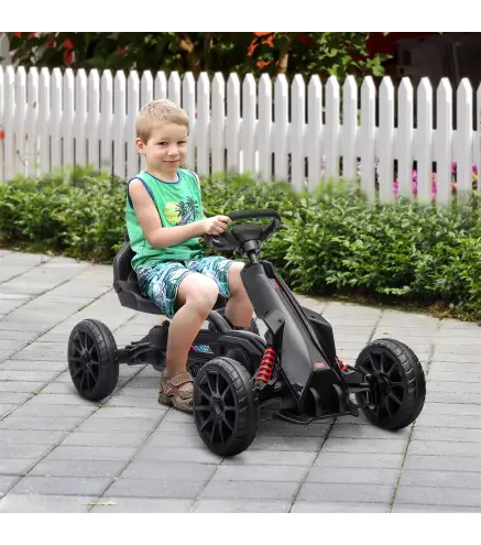 Kart a Pedales para Niños 3-8 Años con Asiento Regulable en 4 Posiciones y Ruedas de EVA 100x58x58,5 cm Negro
