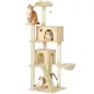Árbol Rascador para Gatos 180 cm con Plataformas Cama 2 Cuevas Hamaca Escalera Postes de Sisal Beige
