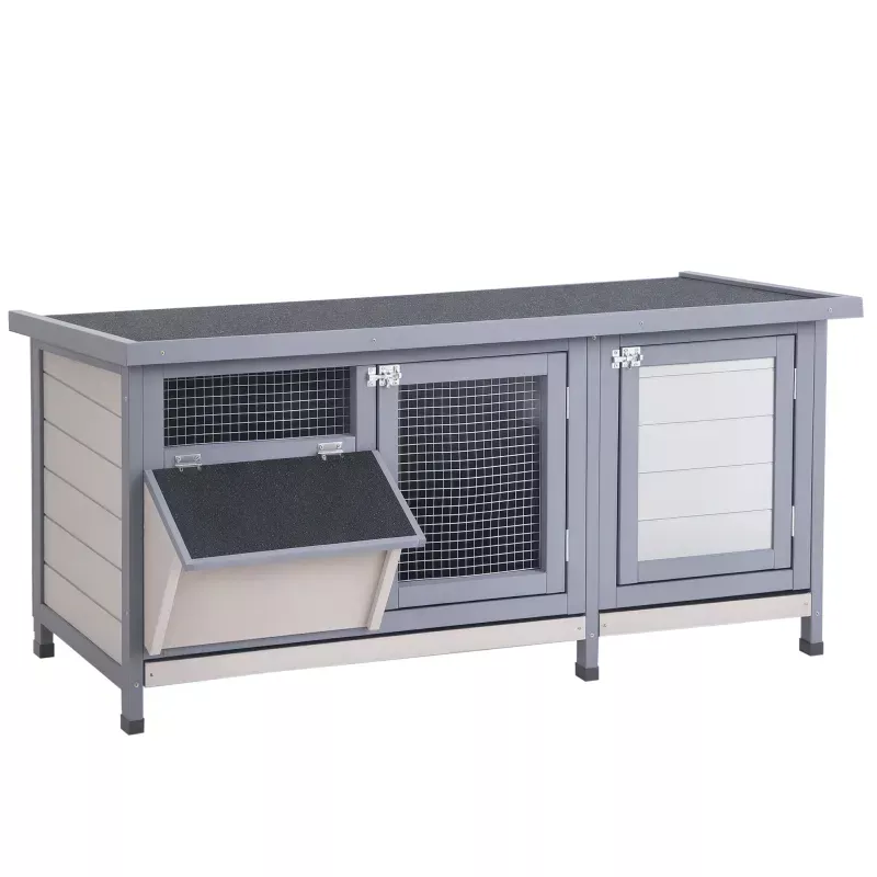 Jaula para Conejos con Techo Asfáltico Abatible Puertas con Pestillo Bandejas Extraíbles y Comedero 112x50x54 cm Gris Jaula para Conejos con Techo Asfáltico Abatible Puertas con Pestillo Bandejas Extraíbles y Comedero 112x50x54 cm Gris