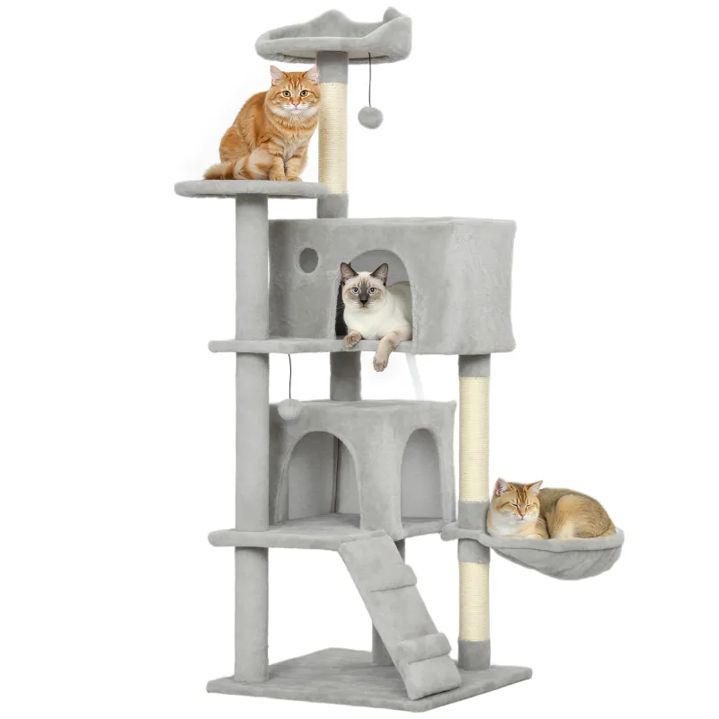 Árbol Rascador para Gatos 140 cm con Plataformas Cama 2 Cuevas Hamaca Escalera Postes de Sisal Gris Claro Árbol Rascador para Gatos 140 cm con Plataformas Cama 2 Cuevas Hamaca Escalera Postes de Sisal Gris Claro
