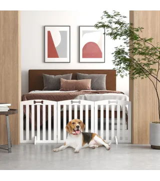 Barrera de Seguridad para Perros Plegable 155 cm Valla para Perros Medianos de 3 Paneles con Pies Extraíbles Blanco