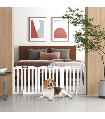 Barrera de Seguridad para Perros Plegable 155 cm Valla para Perros Medianos de 3 Paneles con Pies Extraíbles Blanco