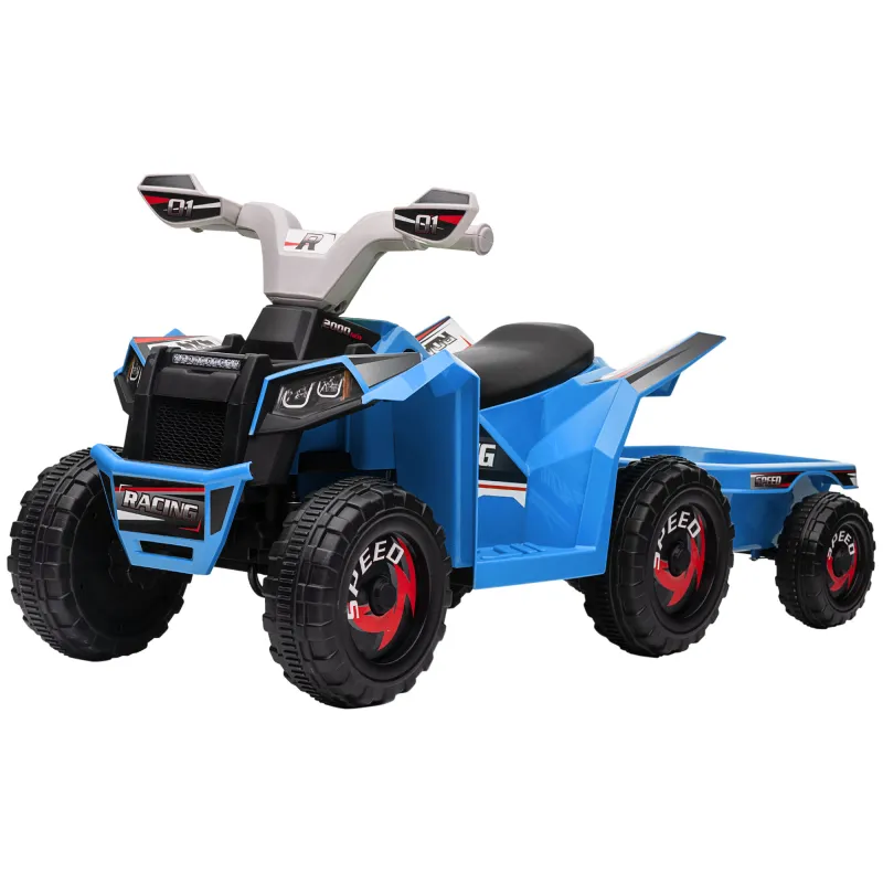 Quad Eléctrico para Niños con Remolque 6V Quad para Niños de 18-36 Meses con Velocidad 2,5 km/h 6 Ruedas Azul