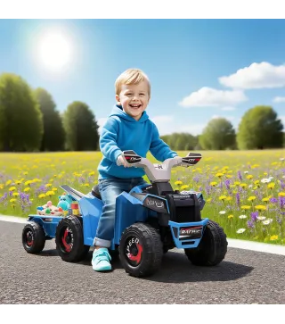 Quad Eléctrico para Niños con Remolque 6V Quad para Niños de 18-36 Meses con Velocidad 2,5 km/h 6 Ruedas Azul