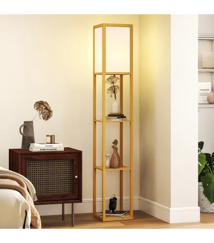 Lámpara de Pie con Estantes de Almacenaje Bombilla E27 para Salón Dormitorio Oficina Natural
