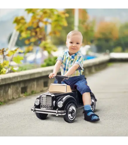 Correpasillos Infantil con Almacenaje Volante Sistema Anti-Vuelco y Diseno Seguro y Divertido 77,5x41,5x45 cm Negro