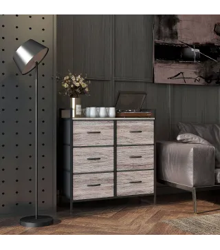 Cómoda con 6 Cajones Plegables Cajonera de Tela con Estructura de Acero Estilo Industrial 79x29x85 cm Gris