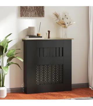Cubre Radiadores 78x19x81 cm Cubierta para Radiador Diseño Moderno de Listones y Nido de Abeja Negro
