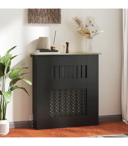 Cubre Radiadores 78x19x81 cm Cubierta para Radiador Diseño Moderno de Listones y Nido de Abeja Negro