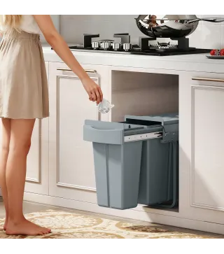 Cubo de Basura bajo Fregadero 2 Contenedores de Reciclaje Extraíble 20L+10L Deslizamiento Suave Gris