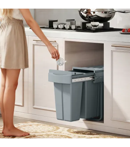 Cubo de Basura bajo Fregadero 2 Contenedores de Reciclaje Extraíble 20L+10L Deslizamiento Suave Gris