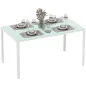 Mesa de Comedor de Cristal Rectangular para 6 Personas con Patas de Metal para Cocina Salón 140x80x75 cm Blanco