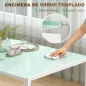 Mesa de Comedor de Cristal Rectangular para 6 Personas con Patas de Metal para Cocina Salón 140x80x75 cm Blanco