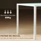 Mesa de Comedor de Cristal Rectangular para 6 Personas con Patas de Metal para Cocina Salón 140x80x75 cm Blanco
