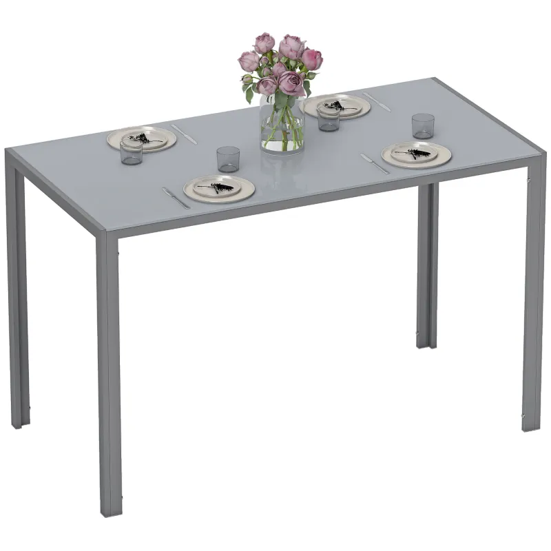 Mesa de Cocina de Cristal para 4-6 Personas con Patas de Metal Multifuncional para Cocina Salón 120x60x75 cm Gris