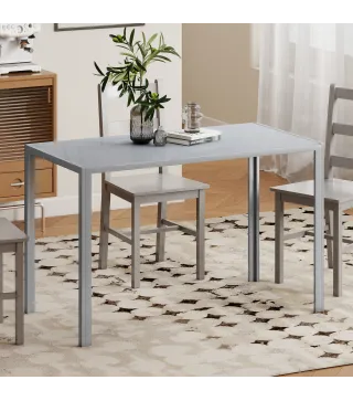 Mesa de Cocina de Cristal para 4-6 Personas con Patas de Metal Multifuncional para Cocina Salón 120x60x75 cm Gris
