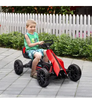Kart a Pedales para Niños 3-8 Años con Asiento Regulable en 4 Posiciones y Ruedas de EVA 100x58x58,5 cm Rojo